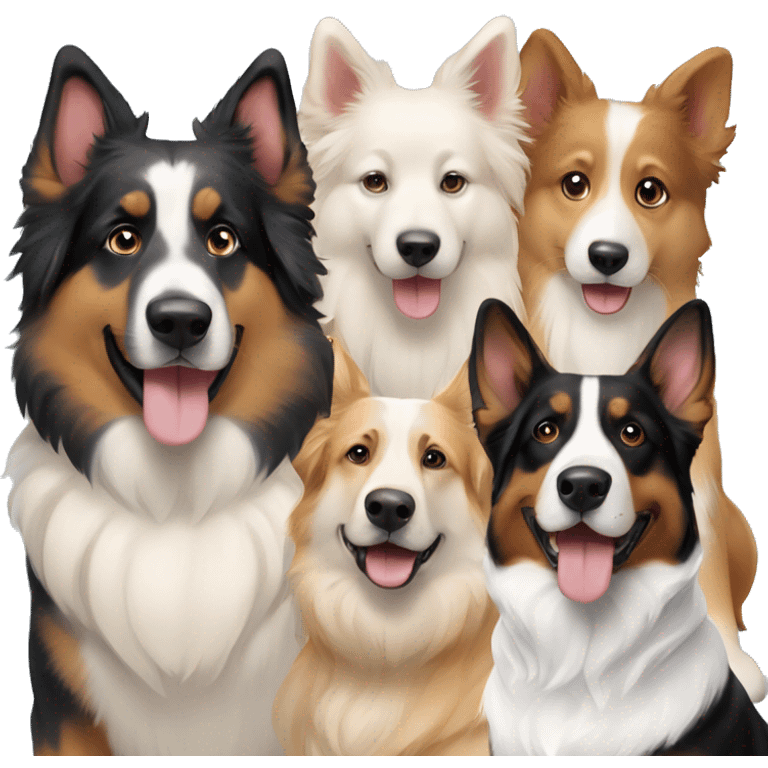 three dogs, one german shepherd, one white shepherd, one bernese mountain dog emoji