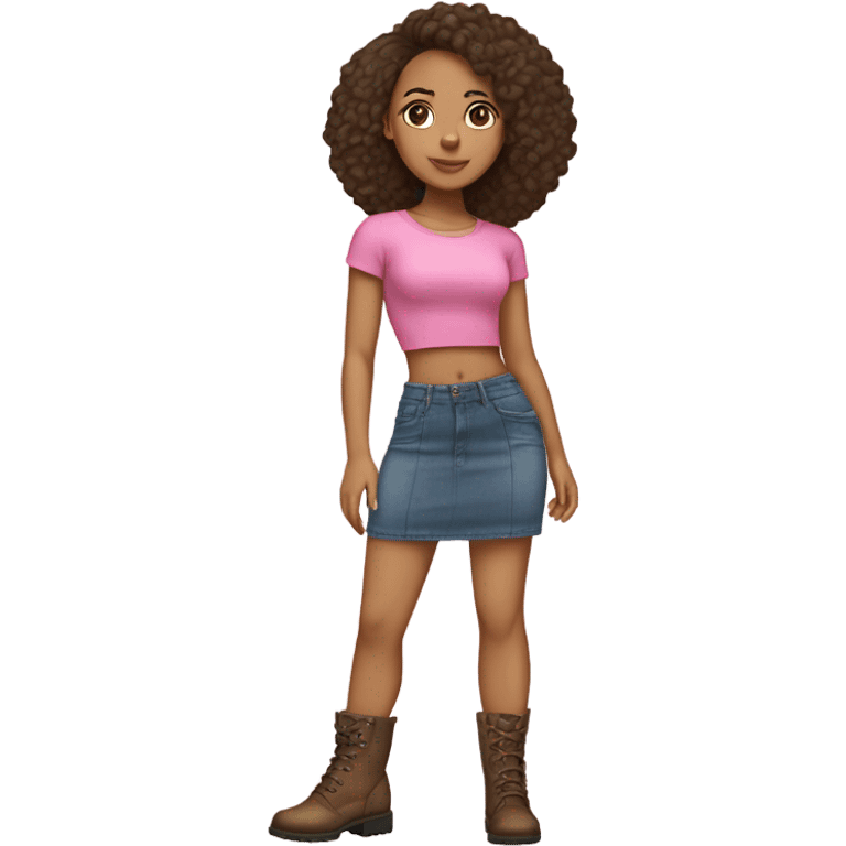 Light skin mixed girl wearing pink crop top and a skirt with boots  emoji