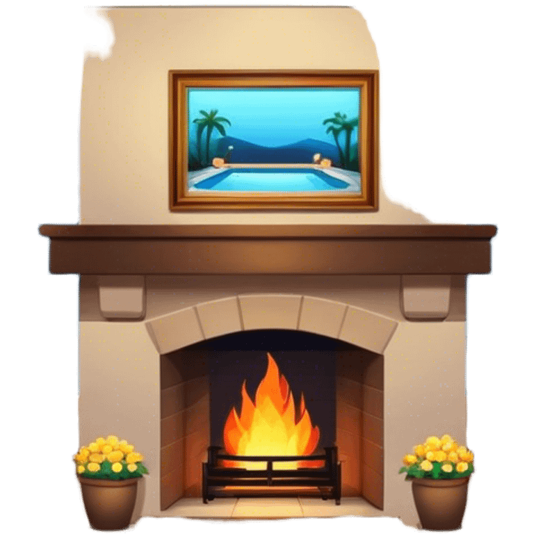 A fireplace by a pool at night emoji