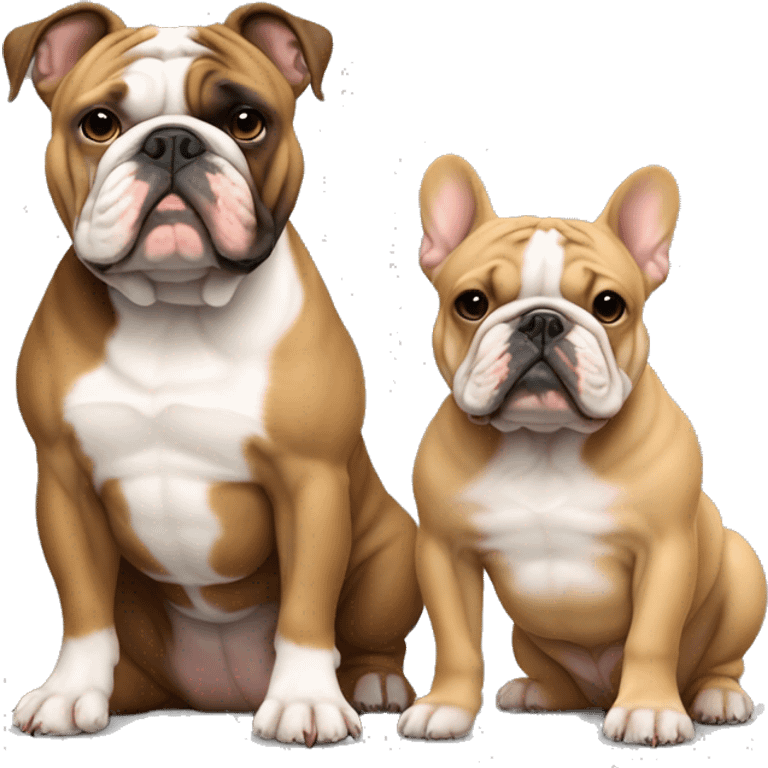 Light Brown New englisch Bulldog sitting next to dark frenchie emoji