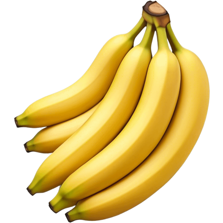 Cinematic bright yellow banana, smooth peel with gentle curves, slightly ripened, stacked in a charming bunch, warm glowing background, soft and inviting. emoji