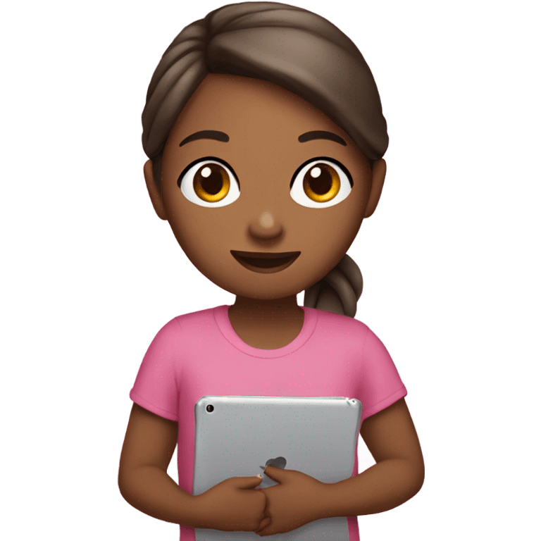 Cute girl wearing pink and holding an ipad in her hand emoji