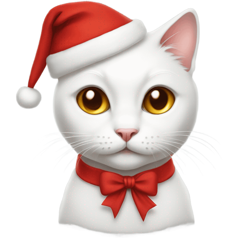 White cat with red Santa hat red bow red dress emoji