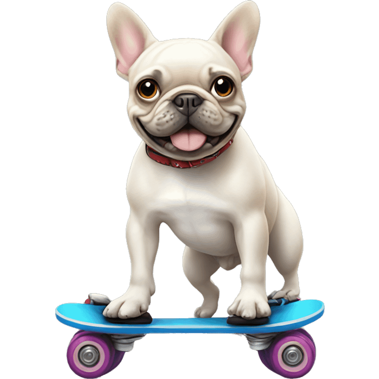 Animated French bulldog on roller skates emoji