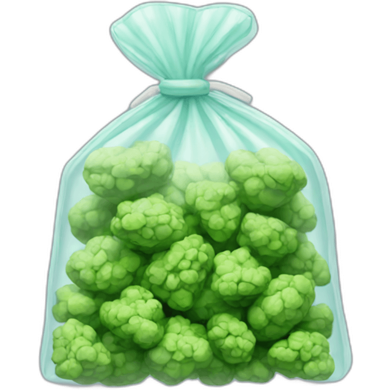 clear tiny bag filled with green nugs emoji