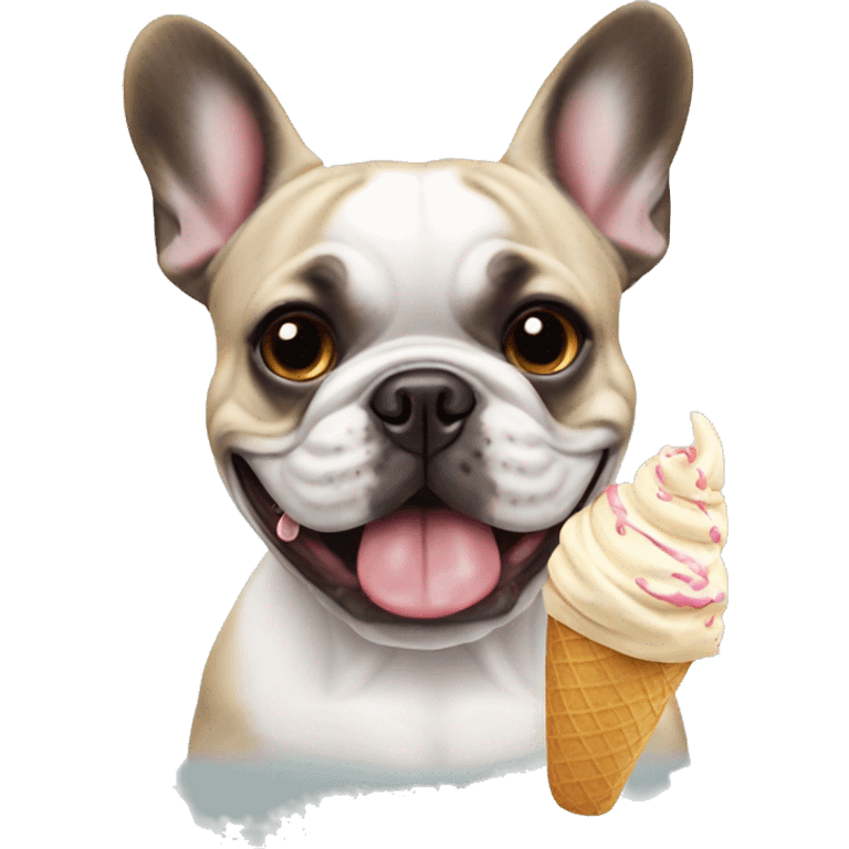 french bulldog eating icecream emoji