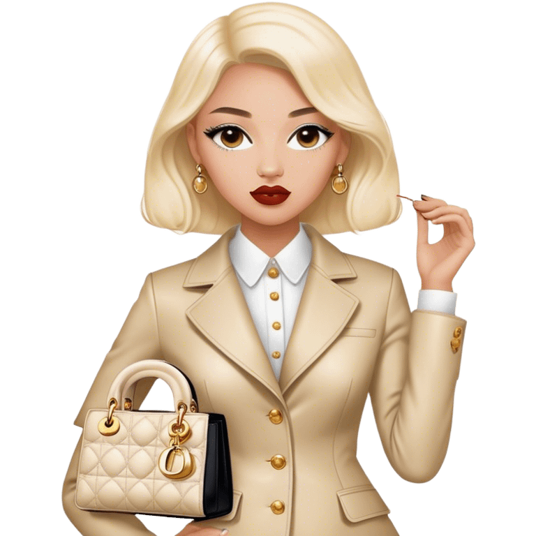 Woman dressed up in Dior Bar jacket carrying a Lady Dior bag emoji