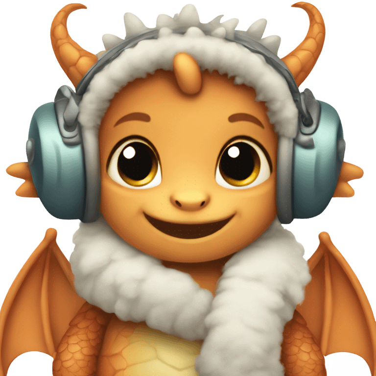 Cute baby dragon. Wearing mittens and earmuffs.  emoji