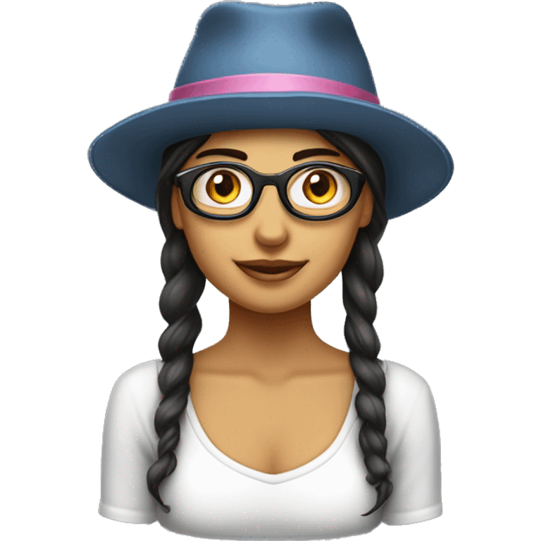 Chica morena con cabello risado con lentes con un gorro de cumpleaños  emoji