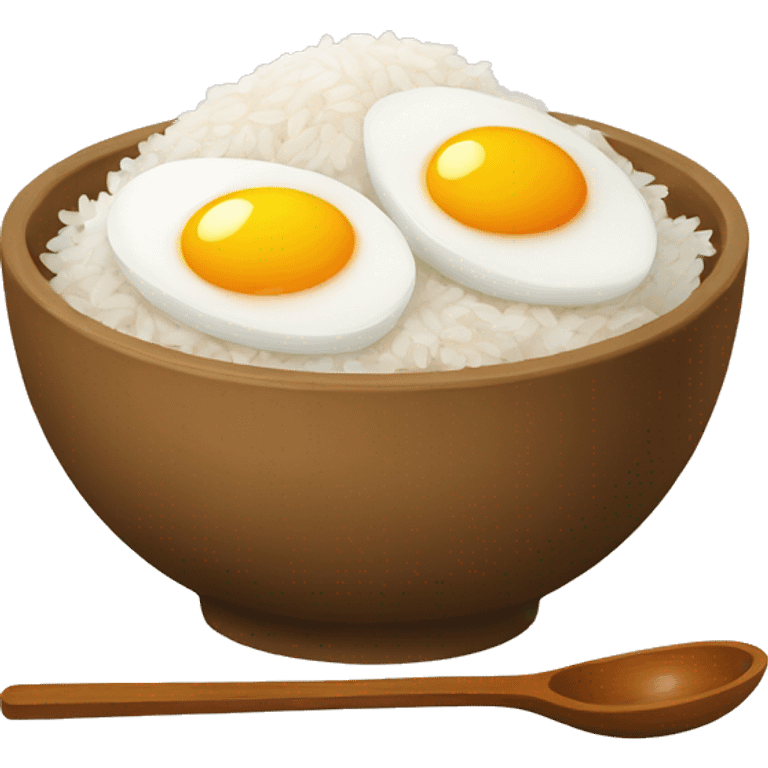 a bowl of rice with two eggs and two chicken emoji