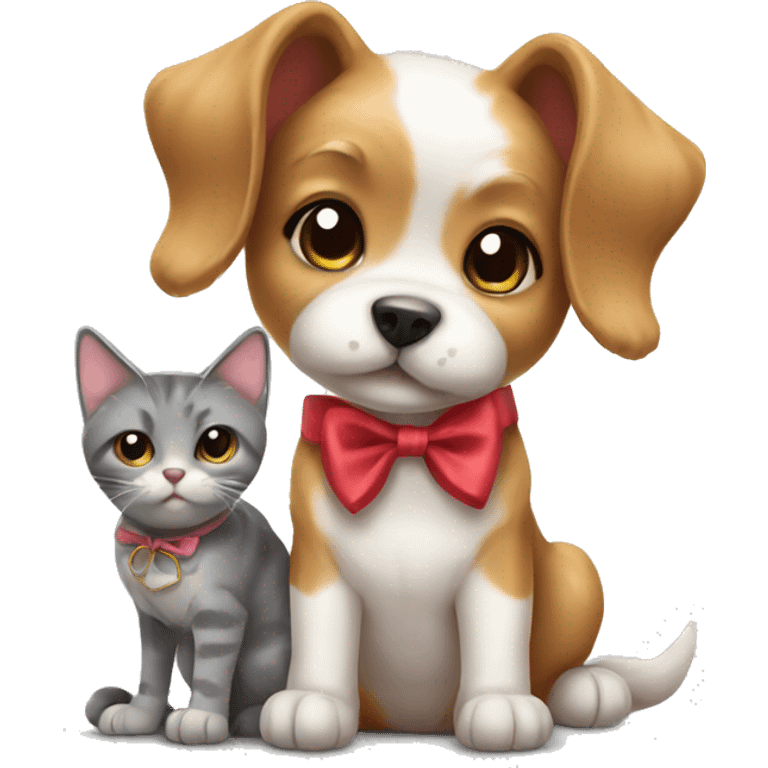 Cute dog and cat with bow emoji