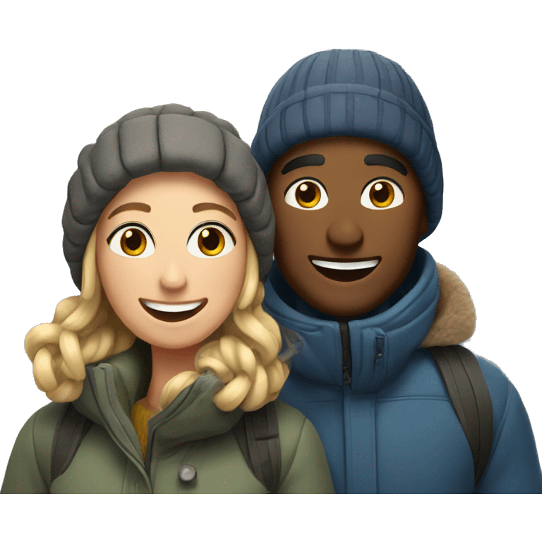 happy couple outdoors in snow emoji