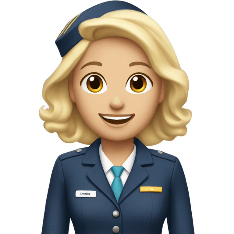 blonde hair girl smiling in flight attendant uniform  emoji