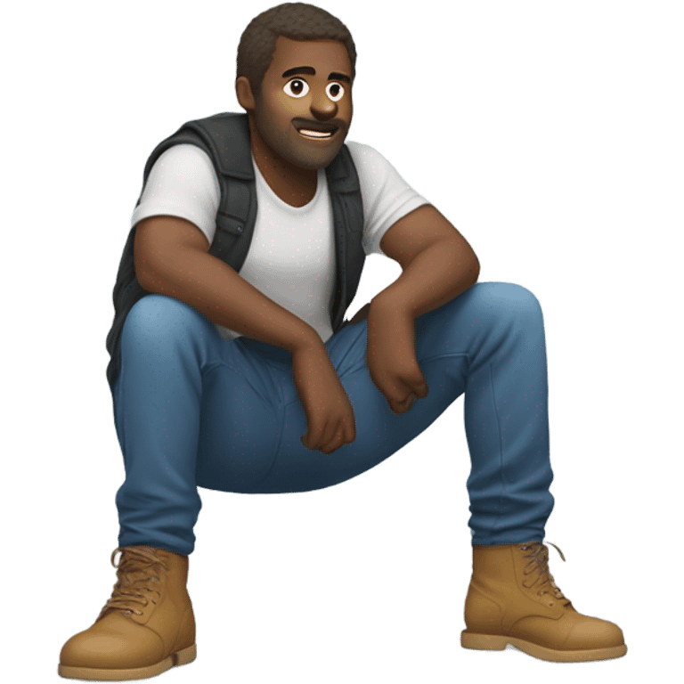 Man squatting with extra pants on the ground  emoji