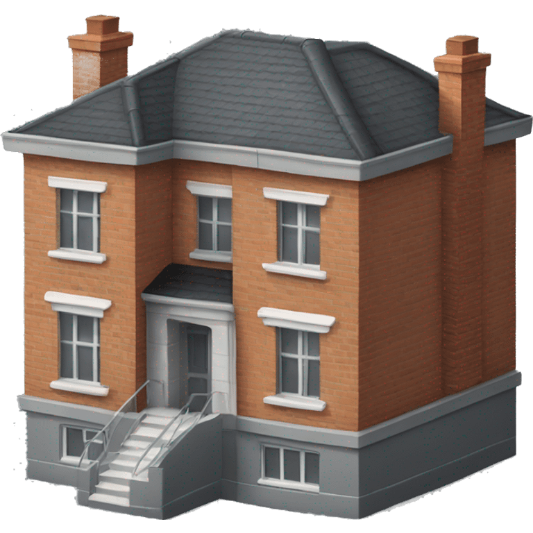 two floors brick house with dark grey windows and grey flat roof emoji