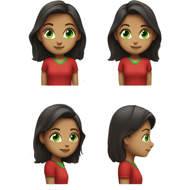 girl in red shirt with green eyes and dark hair emoji