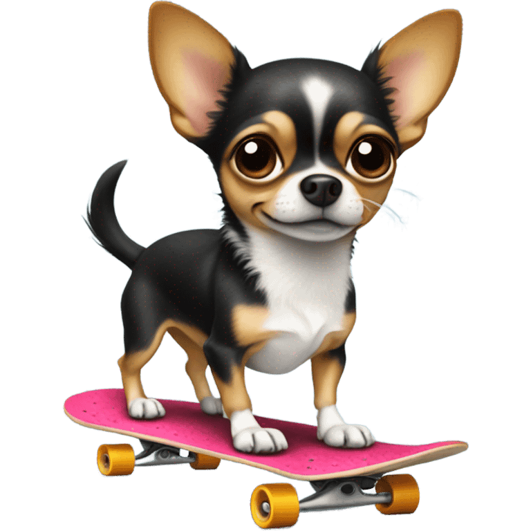 Tri coloured chihuahua on a skateboard  emoji