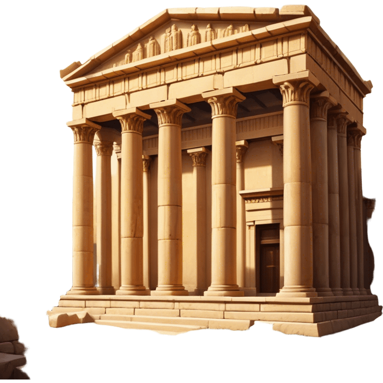 Baalbek temple – Cinematic Realistic Baalbek Temple, depicted as an ancient Roman temple complex with towering columns and intricately carved stone details, bathed in golden sunlight and dramatic shadows that evoke timeless historical grandeur. emoji