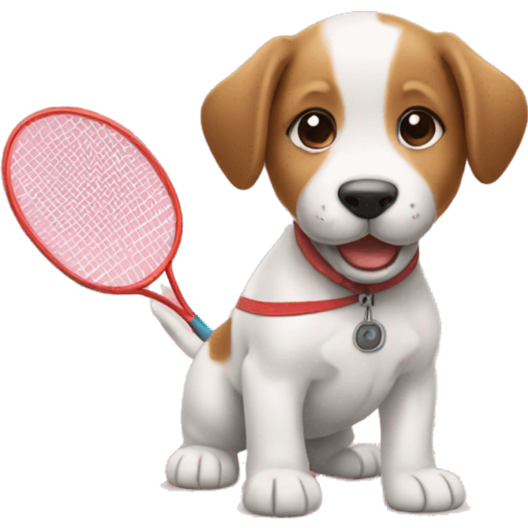 Puppy playing badminton  emoji