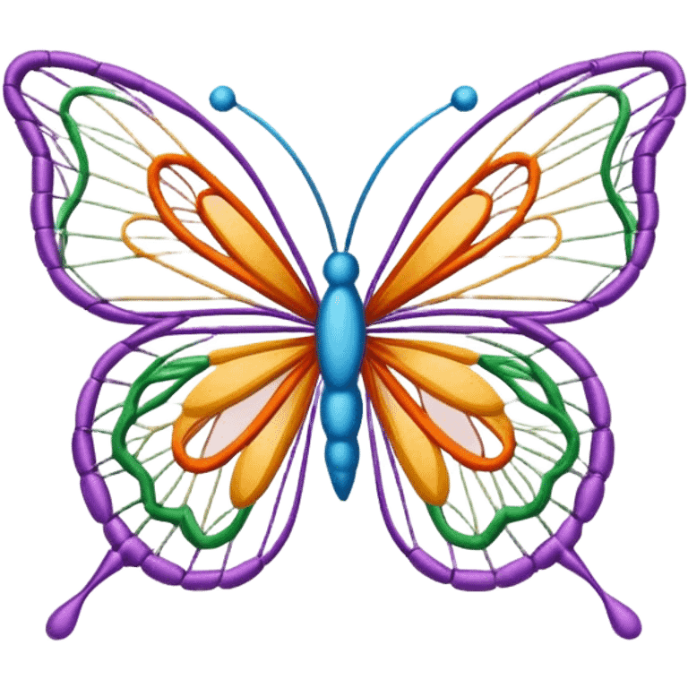 icon for String art, colorful butterfly made with threads, body of the butterfly with visible thread ball structure, wings formed by intricate thread patterns, minimalistic style, clean lines, transparent background. emoji