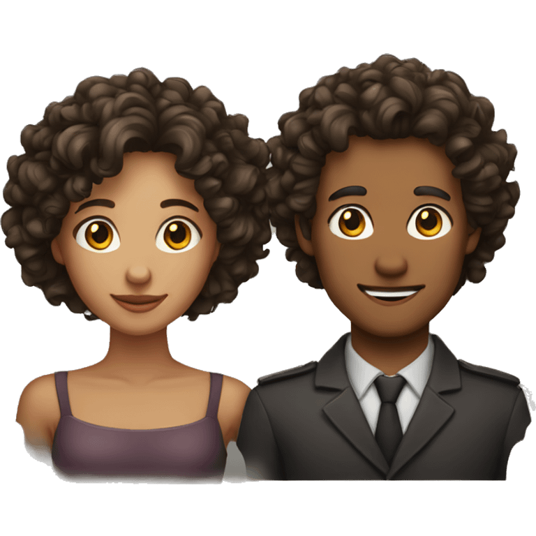 Man (no moustache) and women: curly hair and dark color emoji