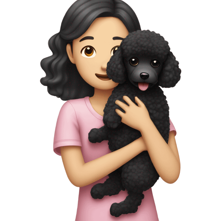 Black poodle getting held by a Asian girl emoji