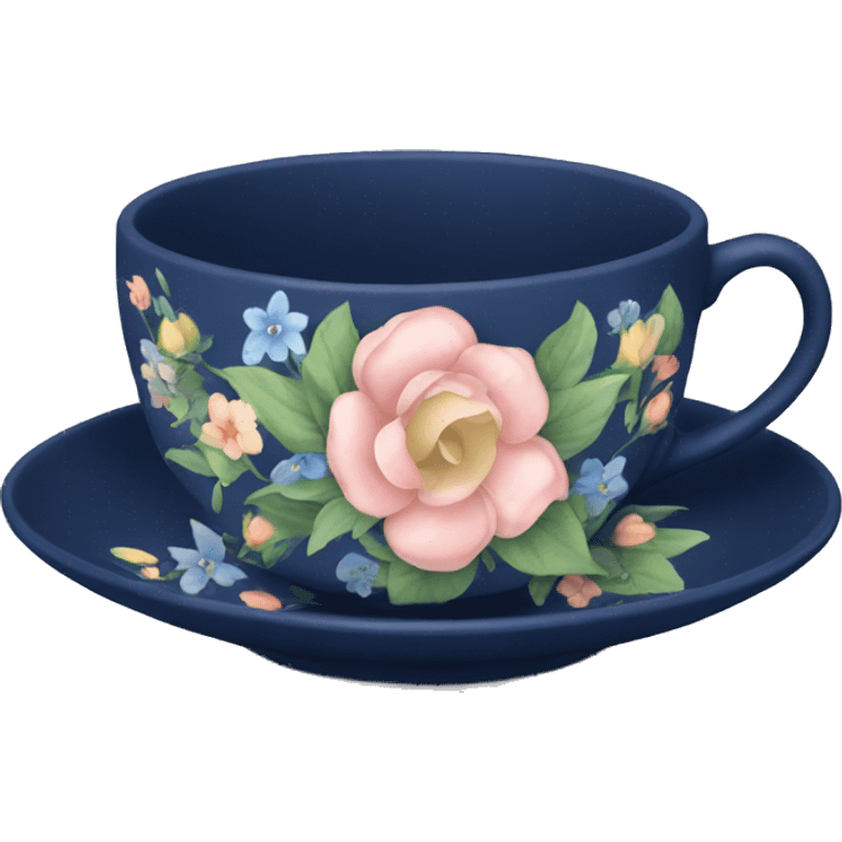 Floral navy blue tea cup  emoji