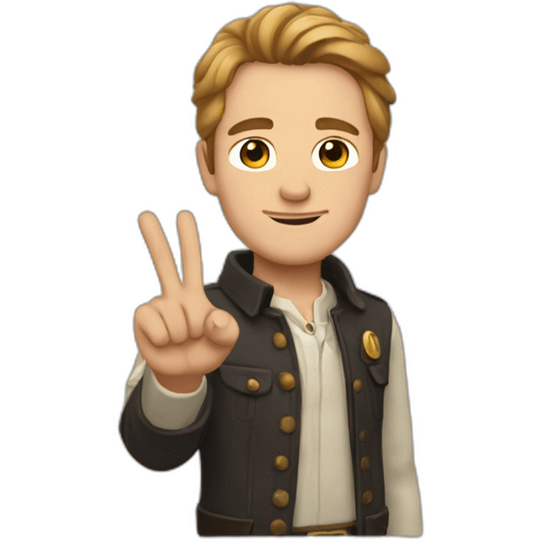 Hans holding up peace emoji