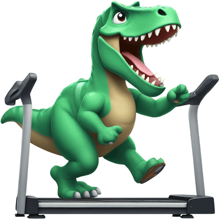 dinosaur runs on a treadmill and shows a thumbs up emoji