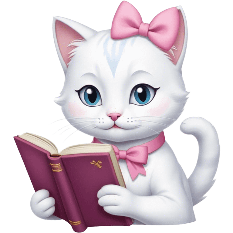 cat marie from aristocats with pink bow reading a book emoji