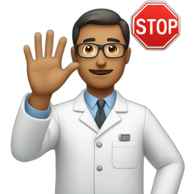 Scientist making a stop sign with his hand in front of him emoji