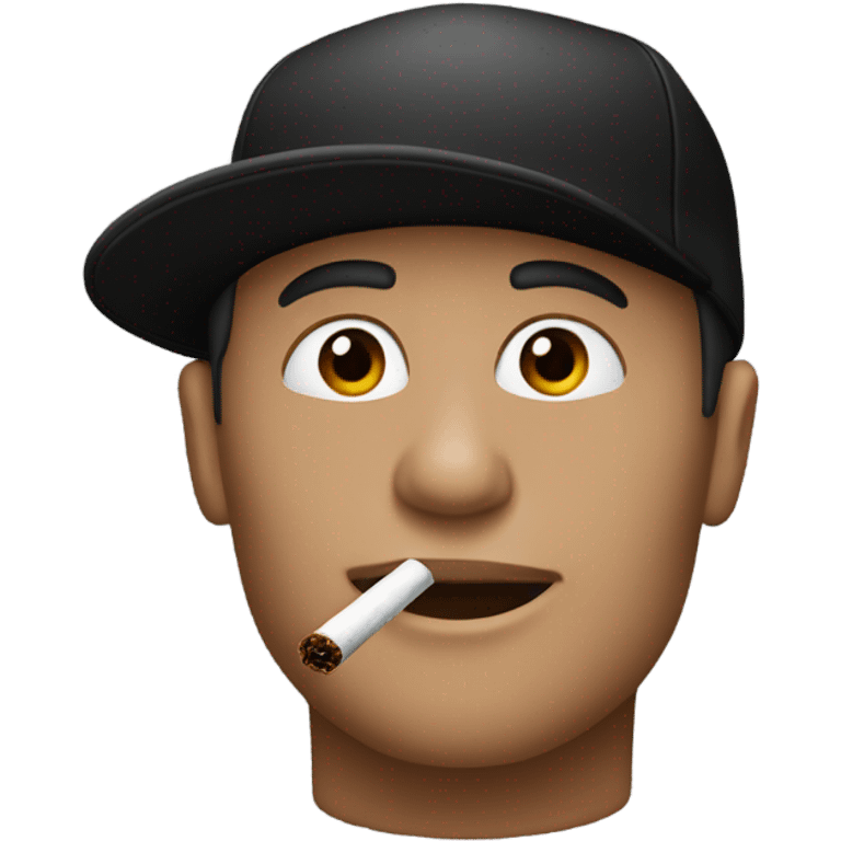 A person smokes, his skin color is white, and he wears a black cap emoji