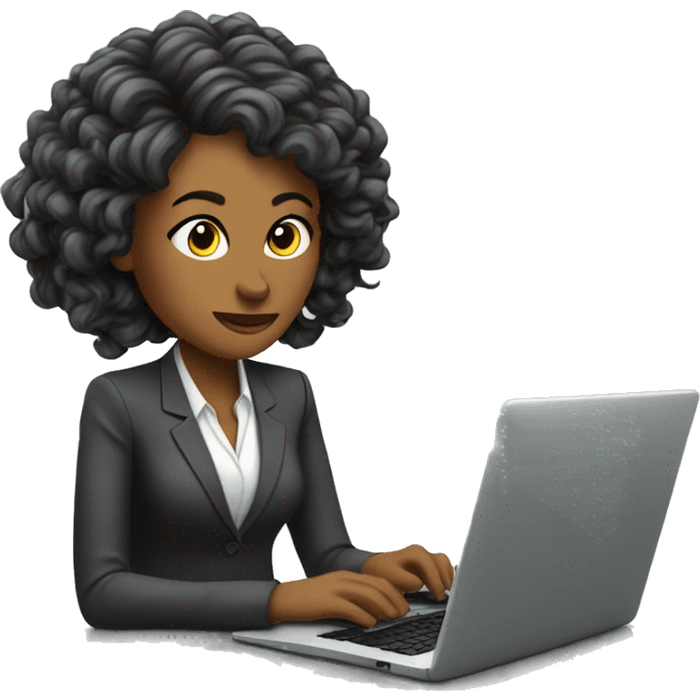 Woman with Laptop busy with coding for Office Work by thinking future me nice hair suit  emoji