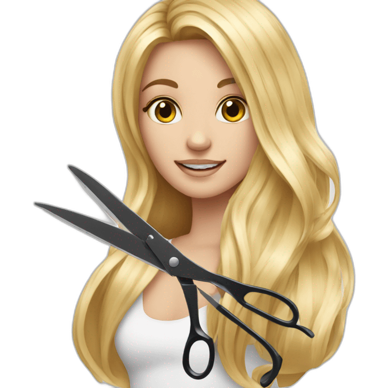 a girl using a scissors on her beautiful thick long blonde hair emoji