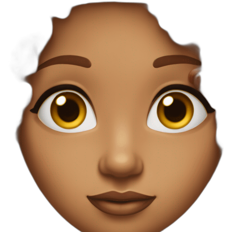 brown lady with short curly half and half brown and red hair with brown almond eyes and long lashes and full lips with a nice small round nose emoji