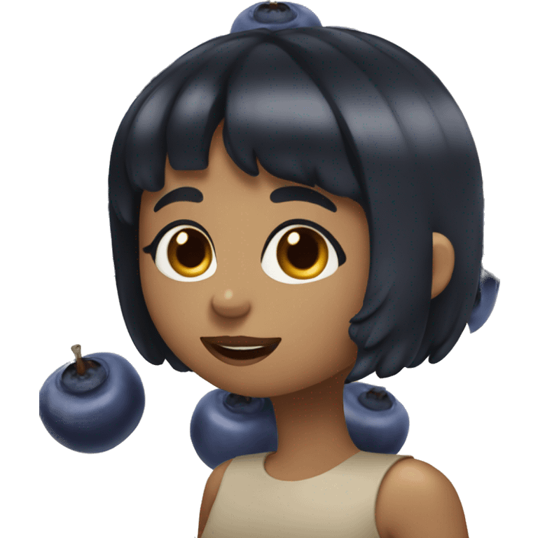 tan girl with short black bangs eating blueberries emoji