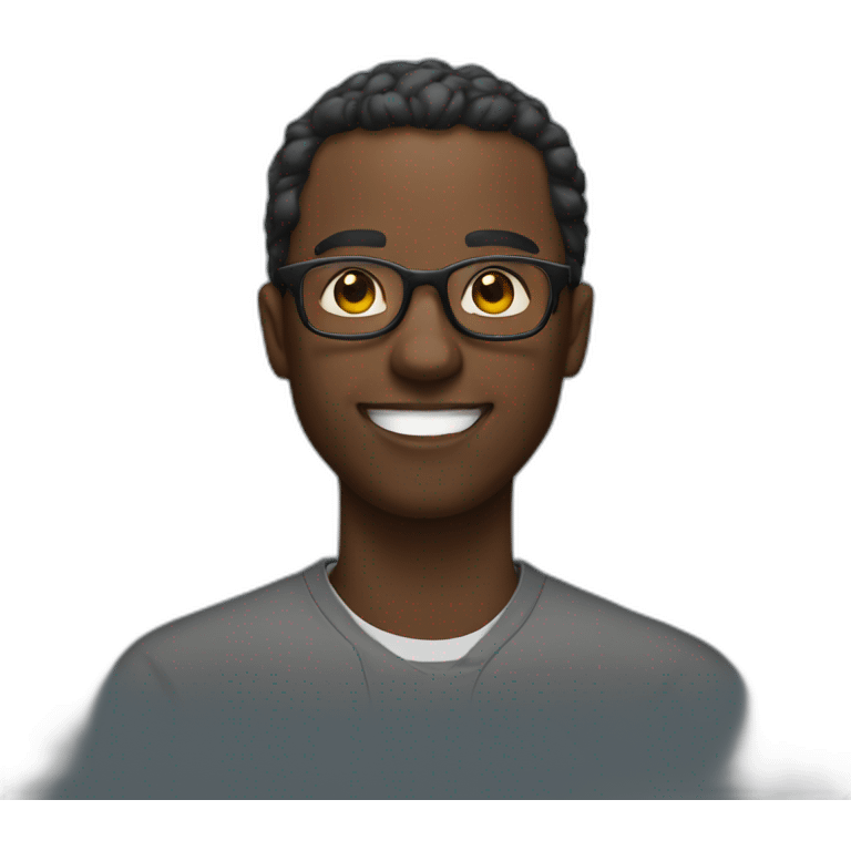 a black man with spec using mac facing right smiling emoji