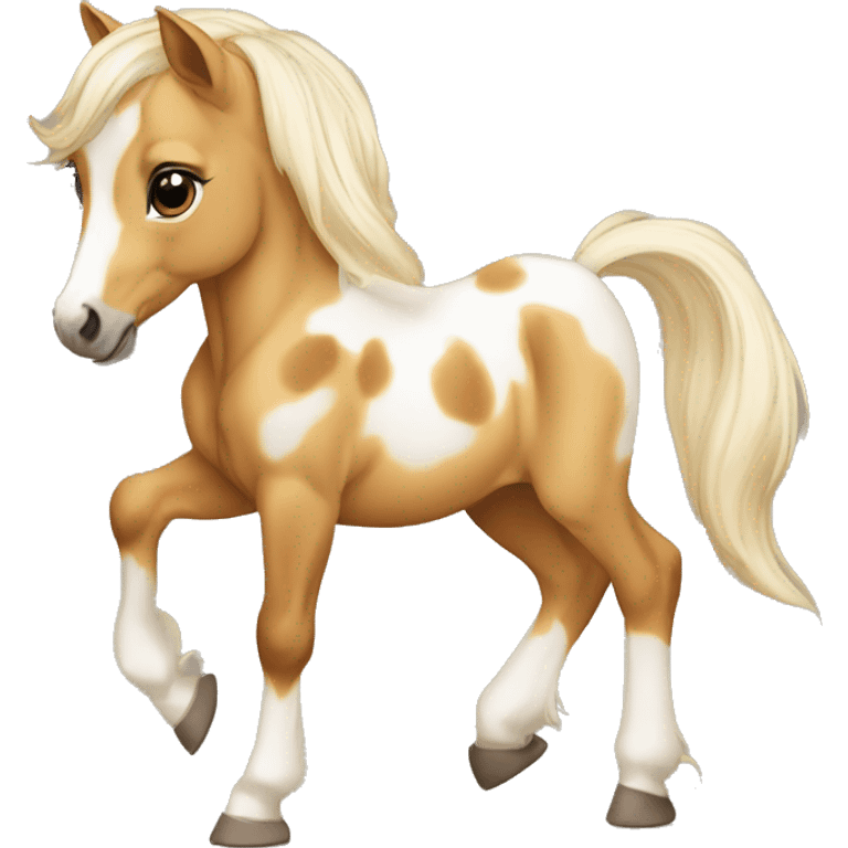 Piebald palomino yellow brown horse foal with dark brown spots baby running emoji