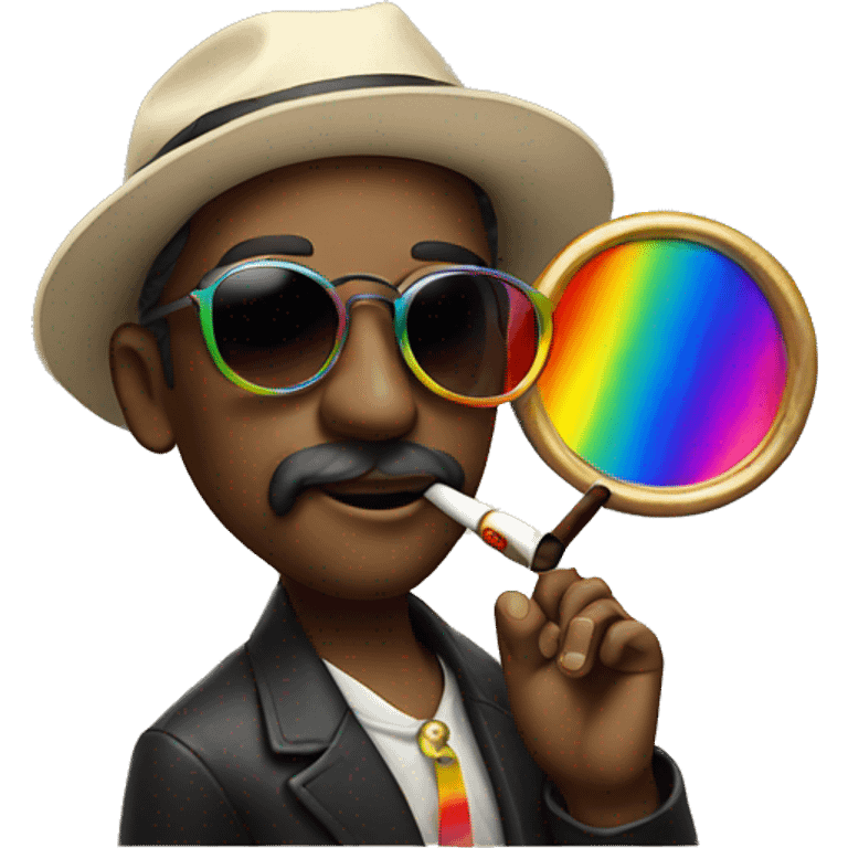 an artist smoking a pipe with rainbow sunglasses emoji