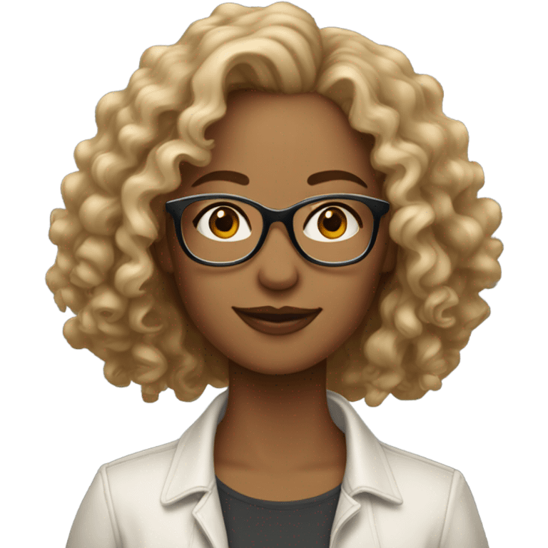 Gorgeous light brown woman with medium length blonde curly hair and glasses emoji