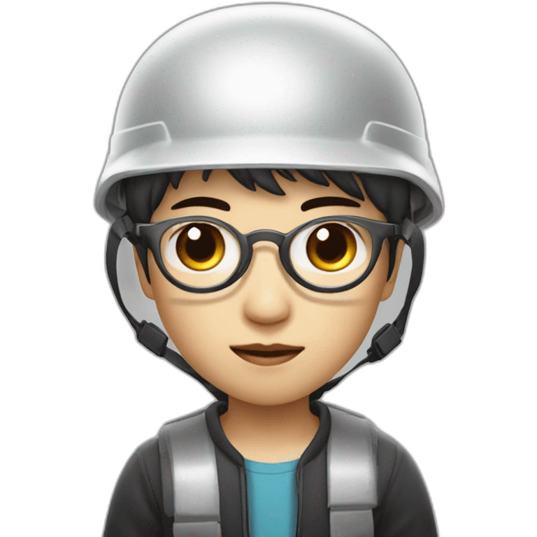 chinese boy with small eye and thick lip wearing thin metal glasses and withe safety helmet emoji