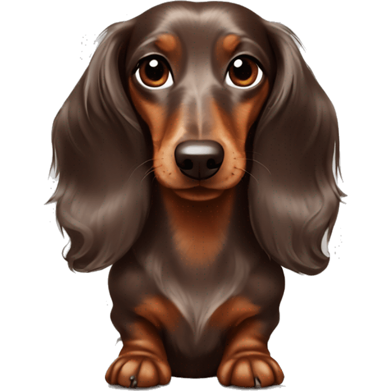 long haired chocolate dapple dachshund with hairbows emoji