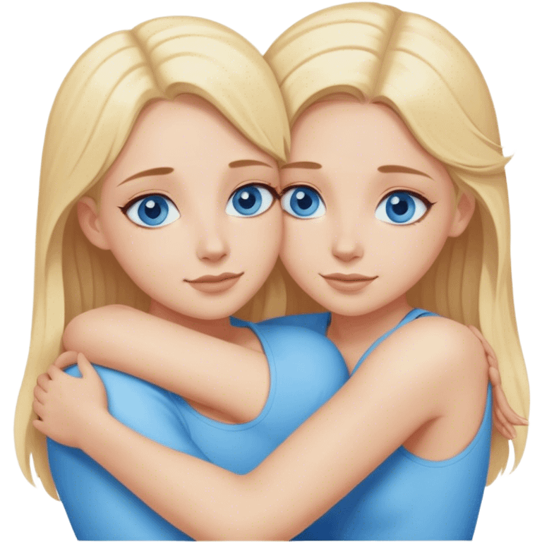 Cinematic realistic two sisters with blonde hair and blue eyes hug emoji