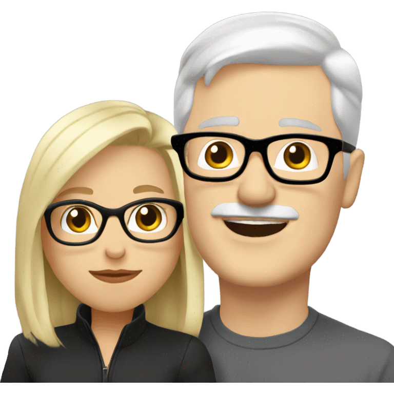 White man - short grey hair - no facial hair - kisses blonde girl wearing black glasses  emoji