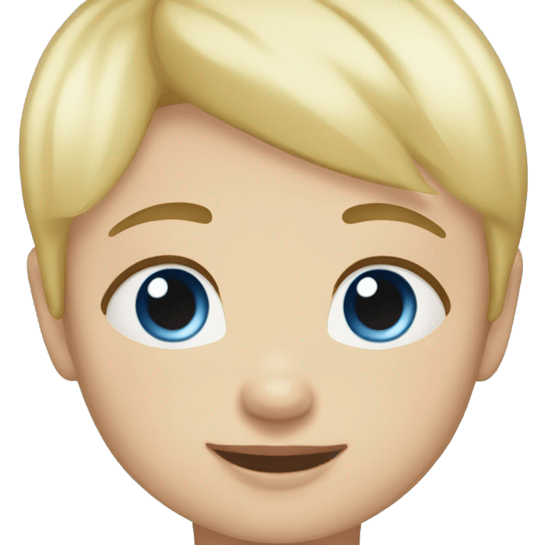 Blonde straight short hair one year old baby blue eyes saying hi emoji