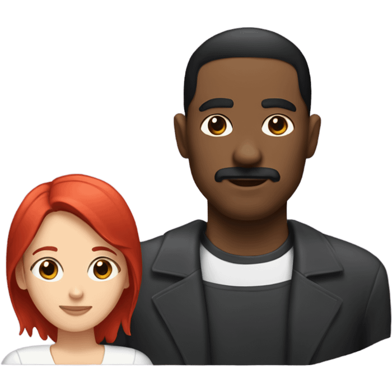 Black man with short black hair and mustache with white woman with straight red hair emoji