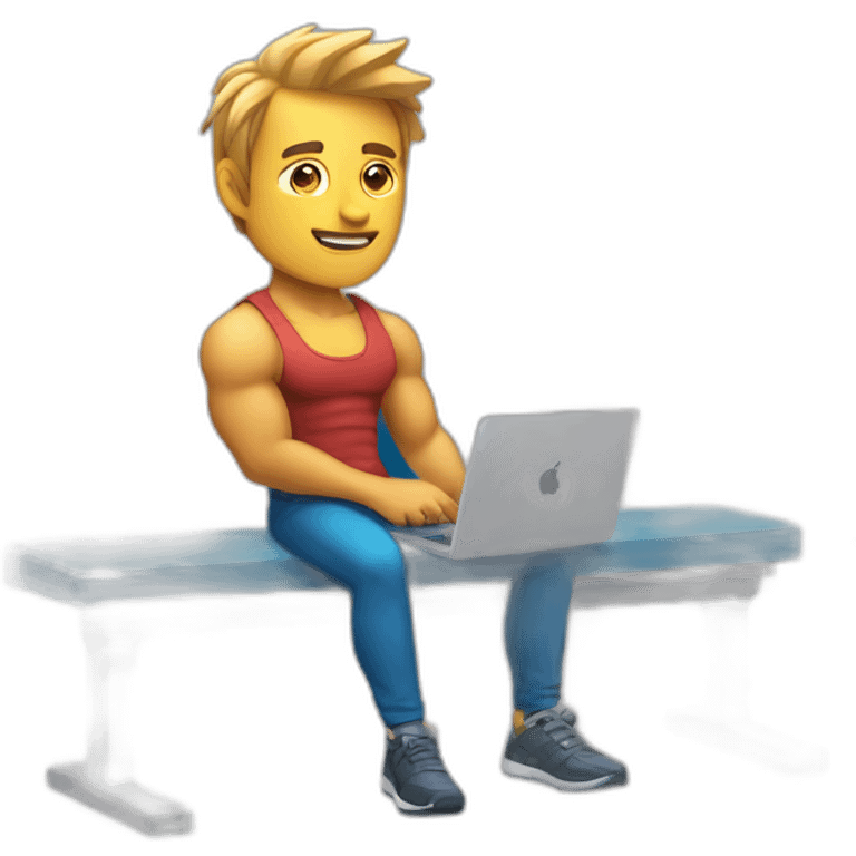 software developper on a musculation bench with a macbook emoji