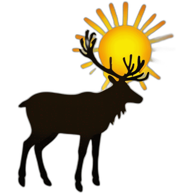 A reindeer silhouette with a sun at the top shining with an overall dark background for desktop wallpaper emoji