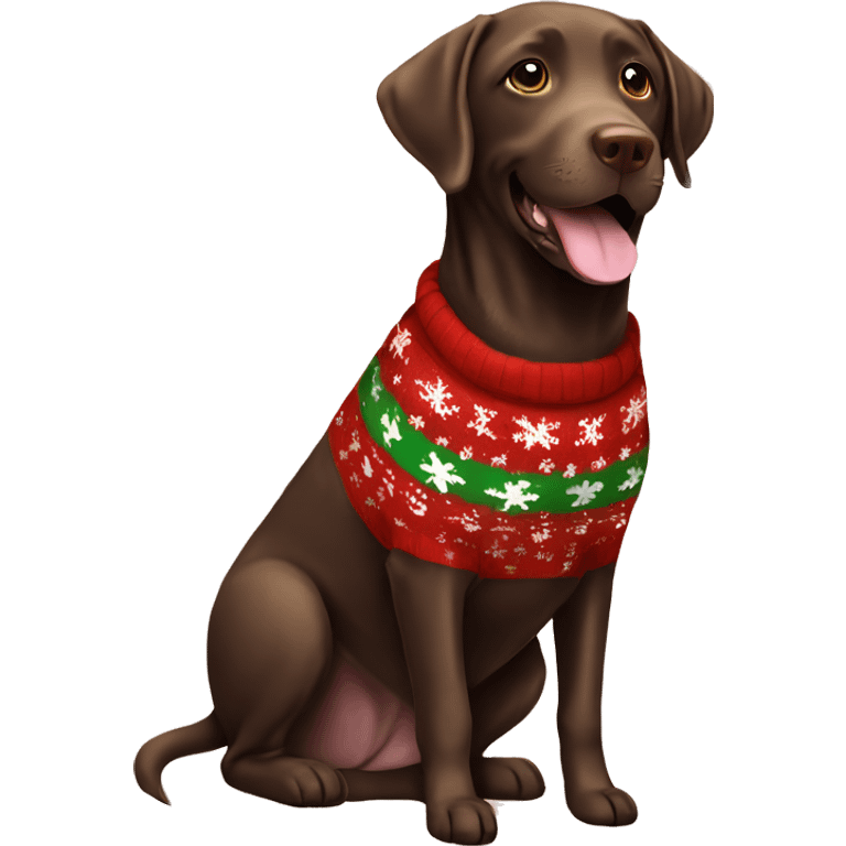 happy chocolate labrador in christmas sweater emoji