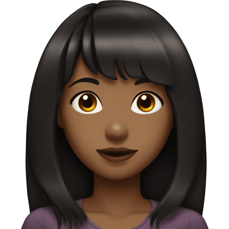 brown Girl with long black hair and bangs emoji